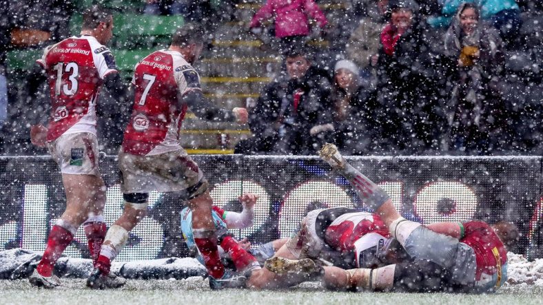 Ulster Rugby boosted their bid for a place in the last eight of the European Rugby Champions Cup with a hard earned 17-5 win win over Harlequins in near blizzard conditions at Twickenham Stoop. - 10/12/2017 16:24